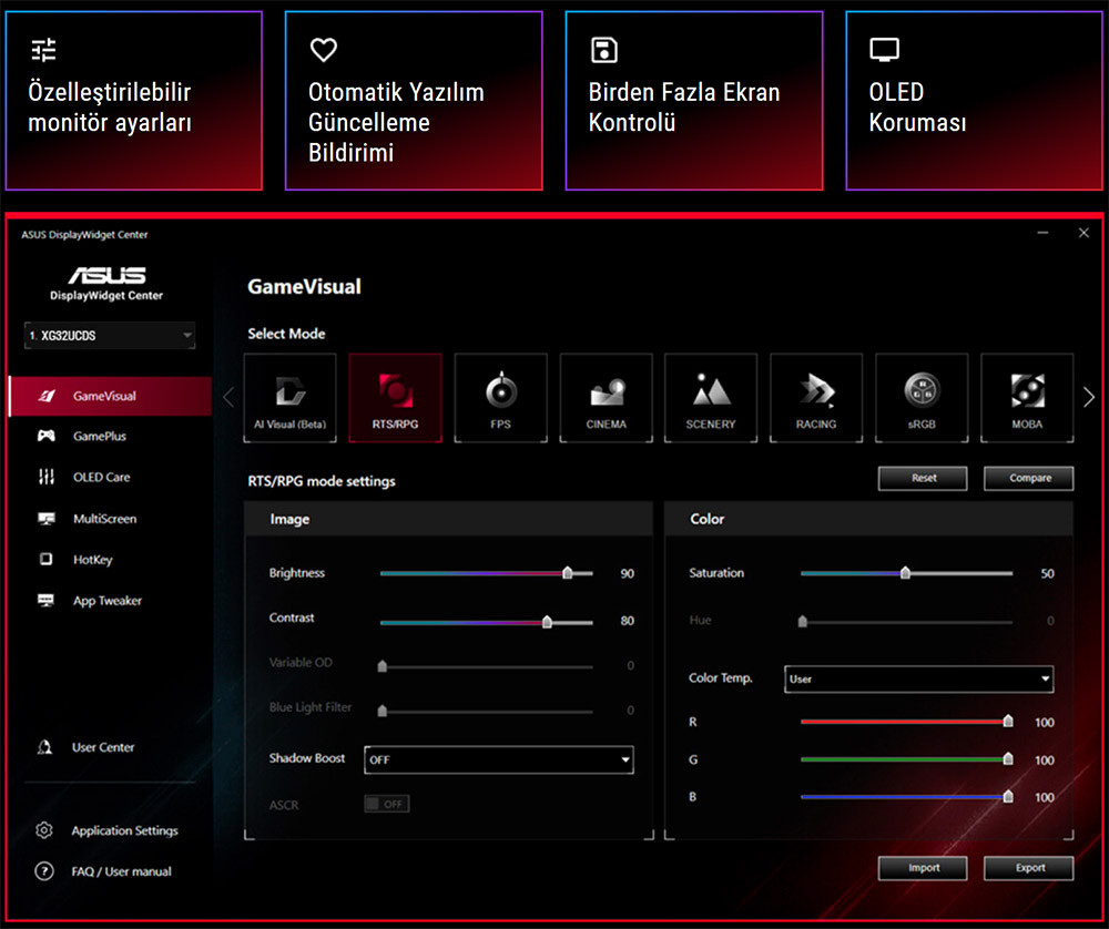 ASUS ROG Strix XG32UCDS 31.5″ 165Hz 0.03Ms OLED 4K UHD Adaptive-Sync QD-OLED Gaming Monitör