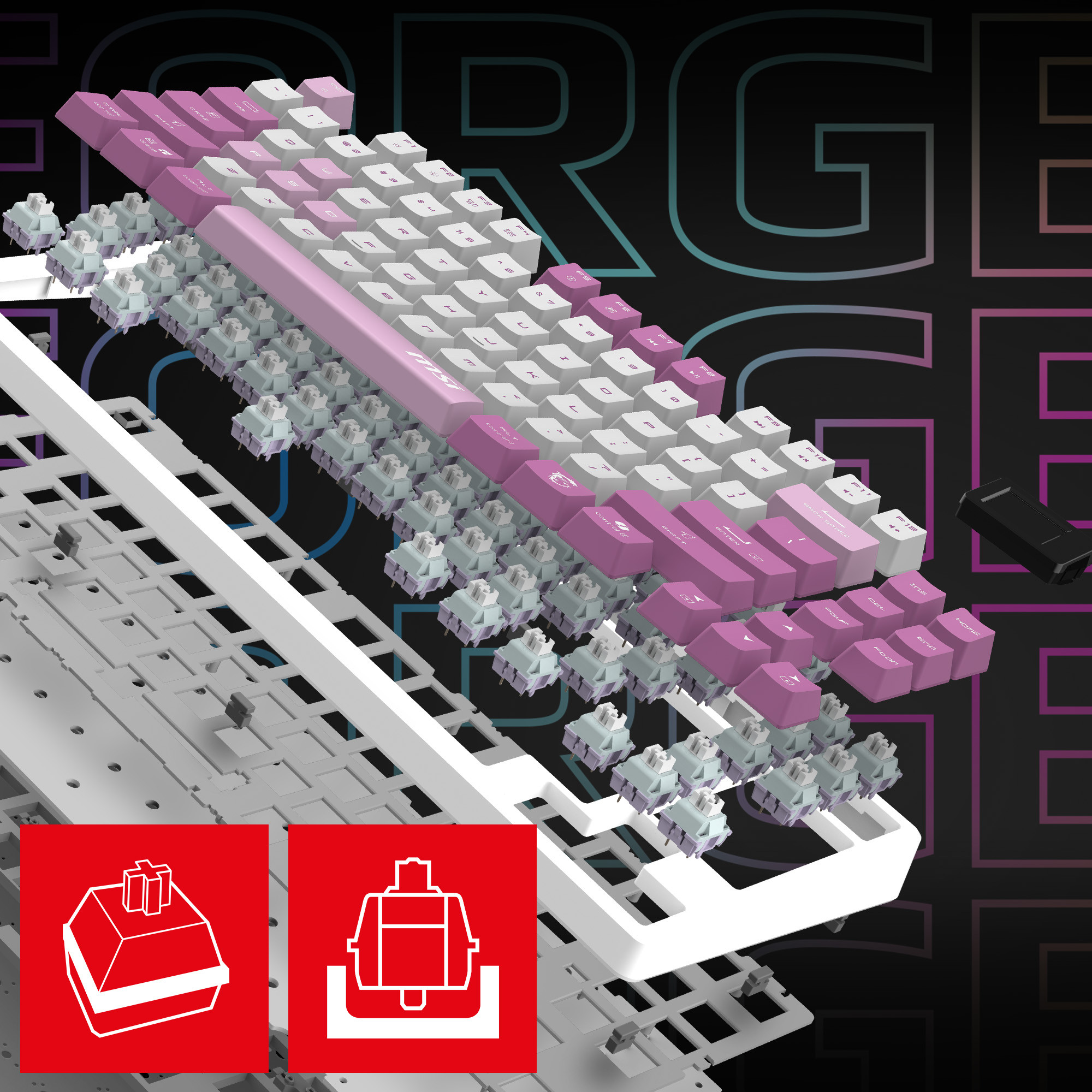MSI FORGE GK600 TKL WIRELESS SKY TR RGB Mekanik Gaming  Klavye