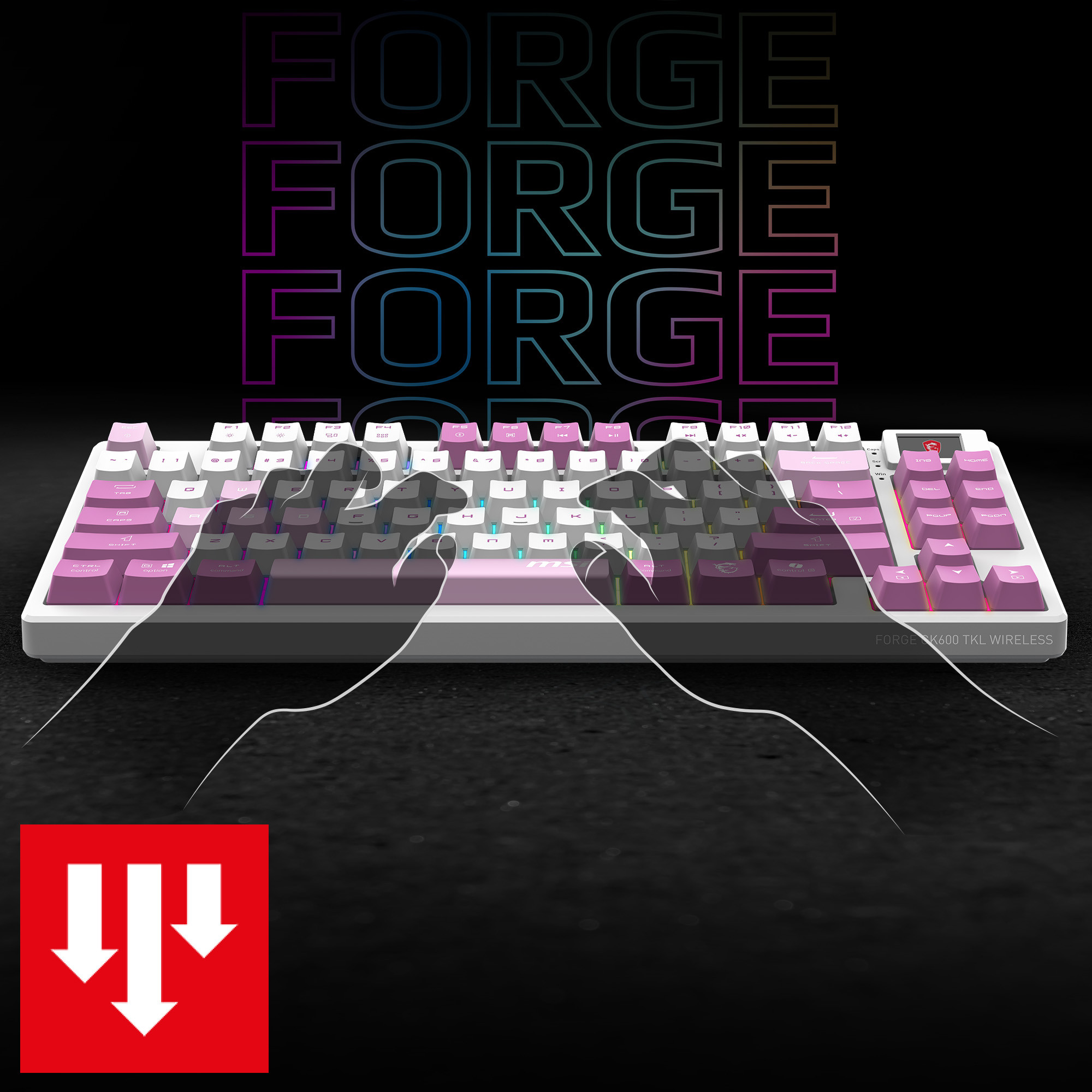MSI FORGE GK600 TKL WIRELESS SKY TR RGB Mekanik Gaming  Klavye