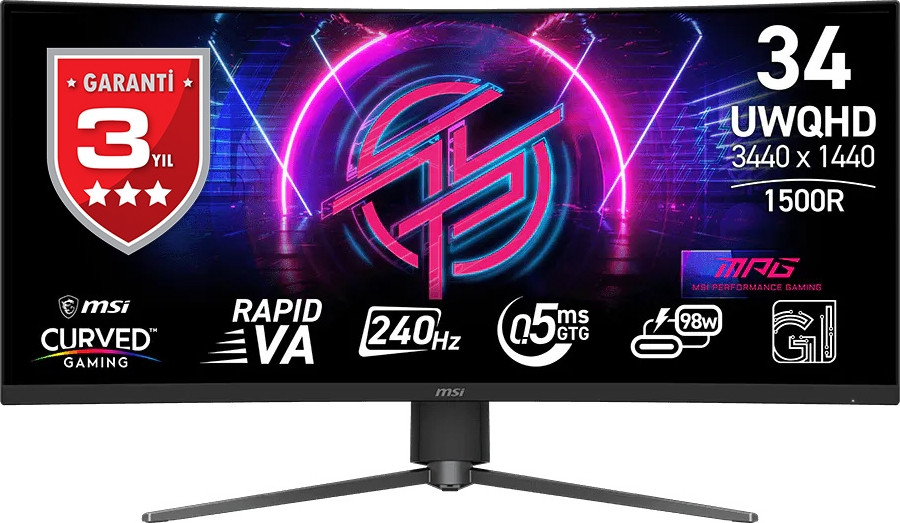 MSI MPG 346CQRF X24 34″ 240Hz 0.5ms 2K UWQHD Adaptive Sync Rapid VA Kavisli Gaming Monitör