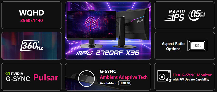 MSI MPG 272QRF X36 27″ 360Hz 0.5ms 2K G-SYNC Pulsar Pivot WQHD Rapid IPS Gaming(Oyuncu) Monitör