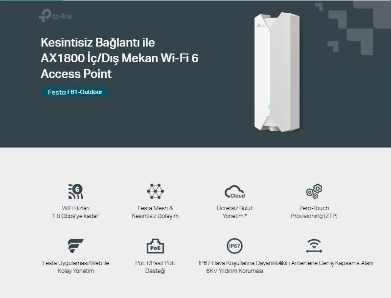 TP-Link Festa F61-Outdoor 1800 Mbps Dış Ortam Access Point