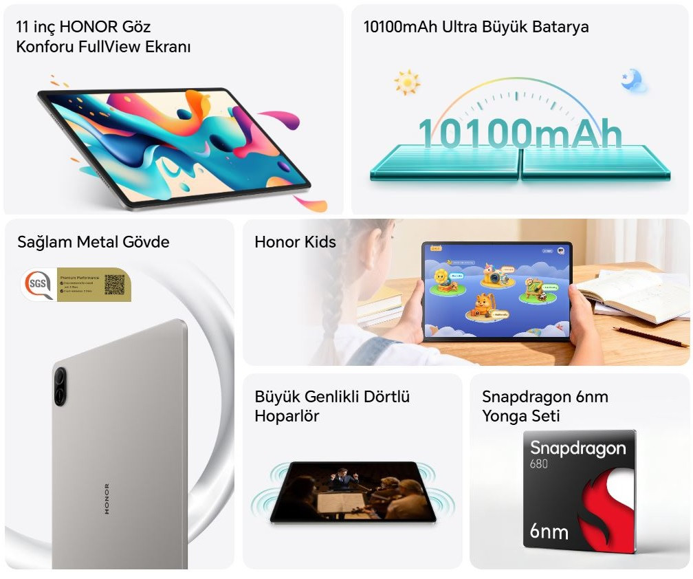 Honor Pad X8B 6GB 256GB 11″ Gri Tablet