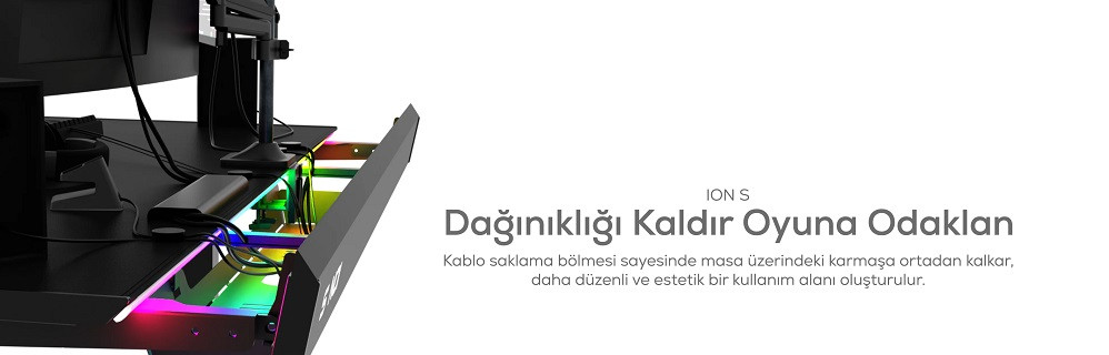 Hawk ION S Çift Motorlu Yükseklik Ayarlı RGB 140x70 Siyah Renk Çalışma ve Oyuncu Masası
