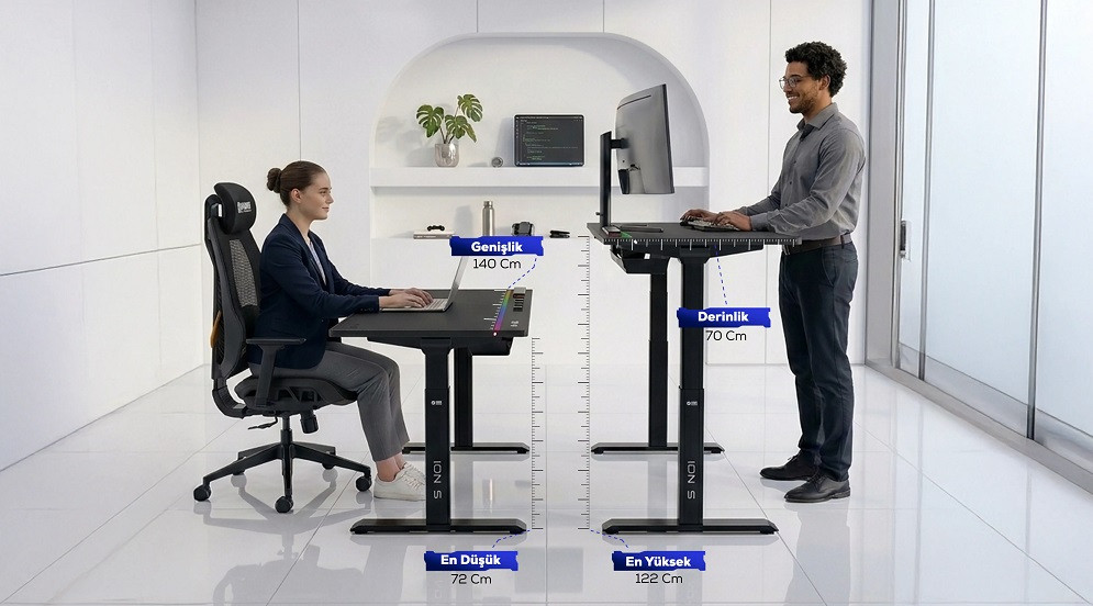 Hawk ION S Çift Motorlu Yükseklik Ayarlı RGB 140x70 Siyah Renk Çalışma ve Oyuncu Masası