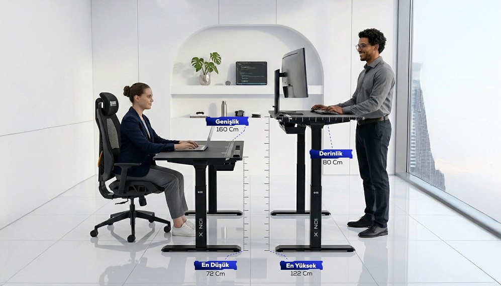 Hawk ION X Çift Motorlu Yükseklik Ayarlı RGB 160x80 Siyah Renk Çalışma ve Oyuncu Masası