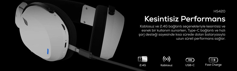 Hawk HS420 7.1 Surround Tri-Mode Kablosuz/Bluetooth Beyaz Oyuncu Kulaklığı