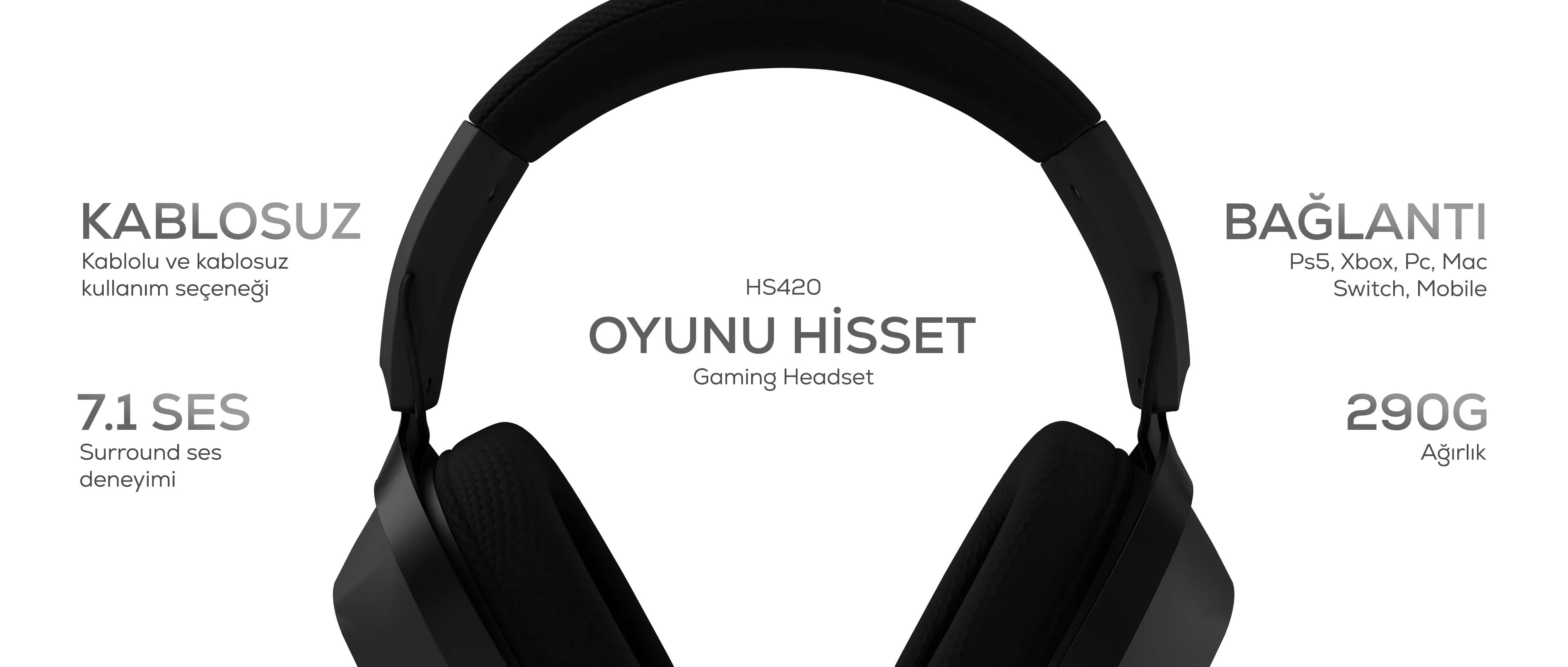 Hawk HS420 7.1 Surround Tri-Mode Kablosuz/Bluetooth Siyah Oyuncu Kulaklığı
