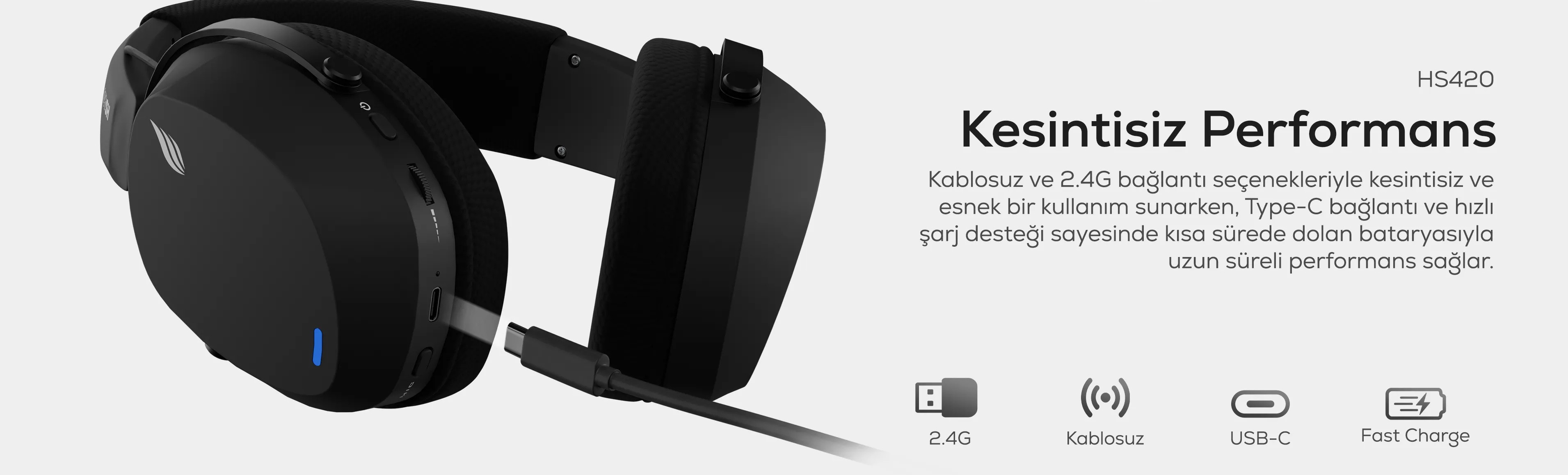 Hawk HS420 7.1 Surround Tri-Mode Kablosuz/Bluetooth Siyah Oyuncu Kulaklığı
