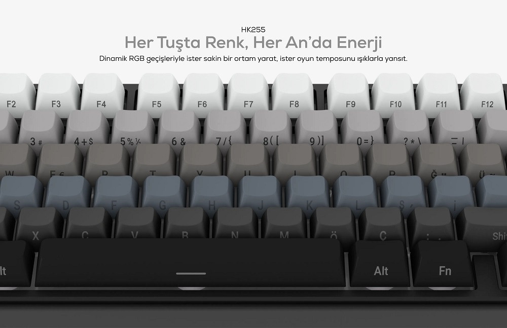 Hawk Gaming HK255BG Membrane LCD RGB Kablosuz/Bluetooth Siyah Gradyan %75 Türkçe Gaming Klavye