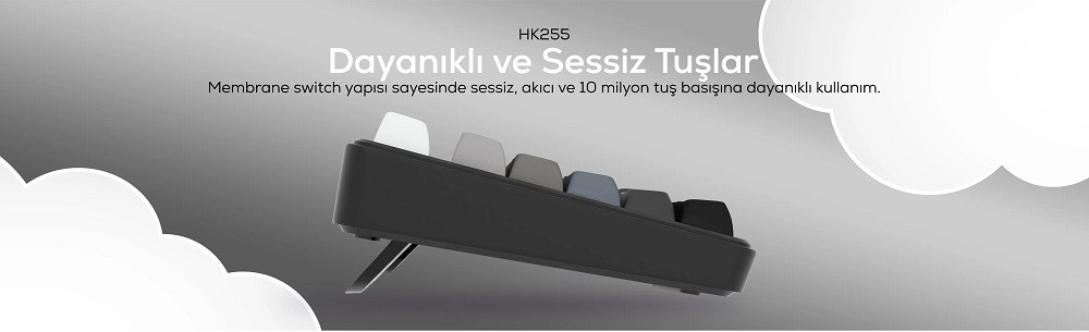 Hawk Gaming HK255BG Membrane LCD RGB Kablosuz/Bluetooth Siyah Gradyan %75 Türkçe Gaming Klavye