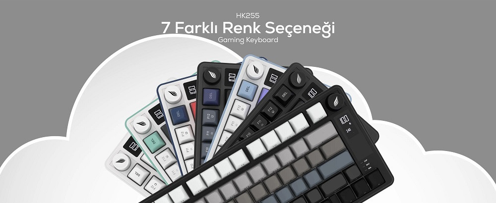 Hawk Gaming HK255BG Membrane LCD RGB Kablosuz/Bluetooth Siyah Gradyan %75 Türkçe Gaming Klavye