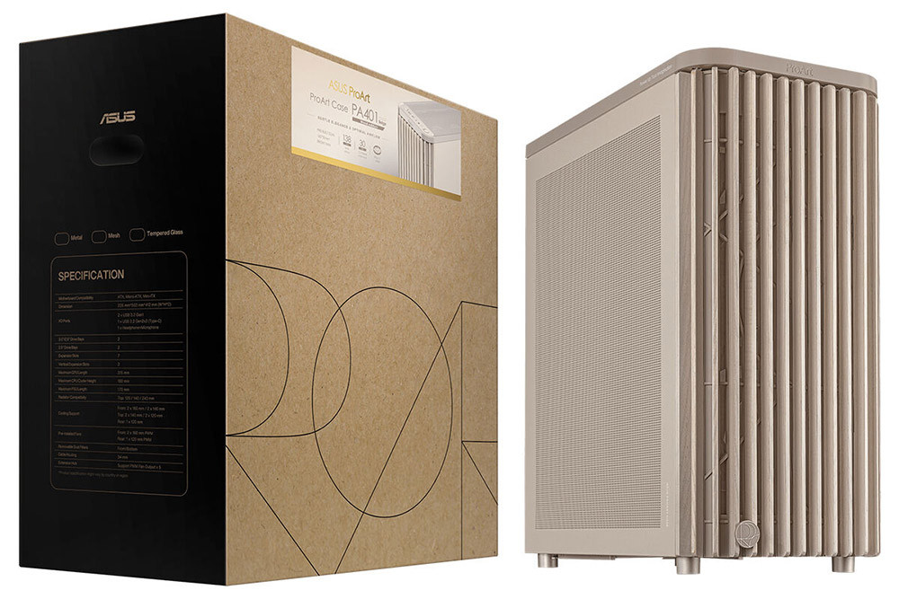 ASUS ProArt PA401 Wood Metal Edition Mesh Panel USB 3.2  ATX Mid-Tower Gaming (Oyuncu) Kasa Bej