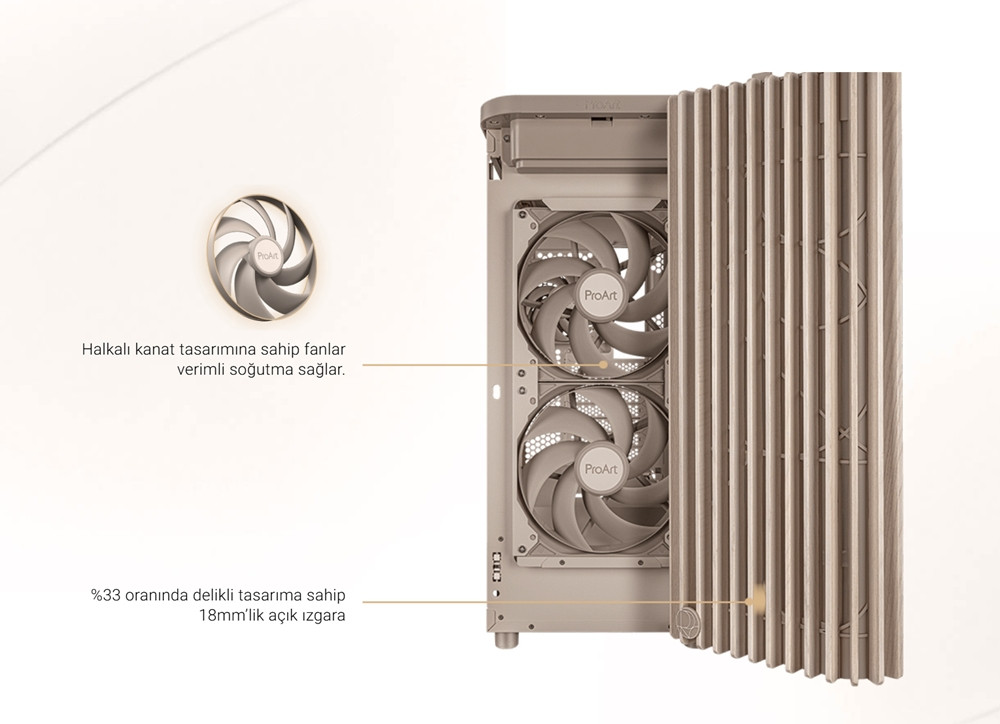 ASUS ProArt PA401 Wood Metal Edition Mesh Panel USB 3.2  ATX Mid-Tower Gaming (Oyuncu) Kasa Bej