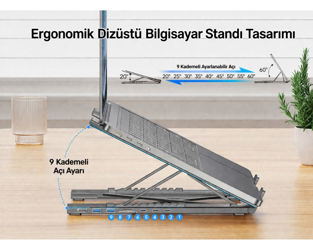 Unitek USB-C Katlanabilir Dizüstü Bilgisayar Standı ve Bağlantı İstasyonu