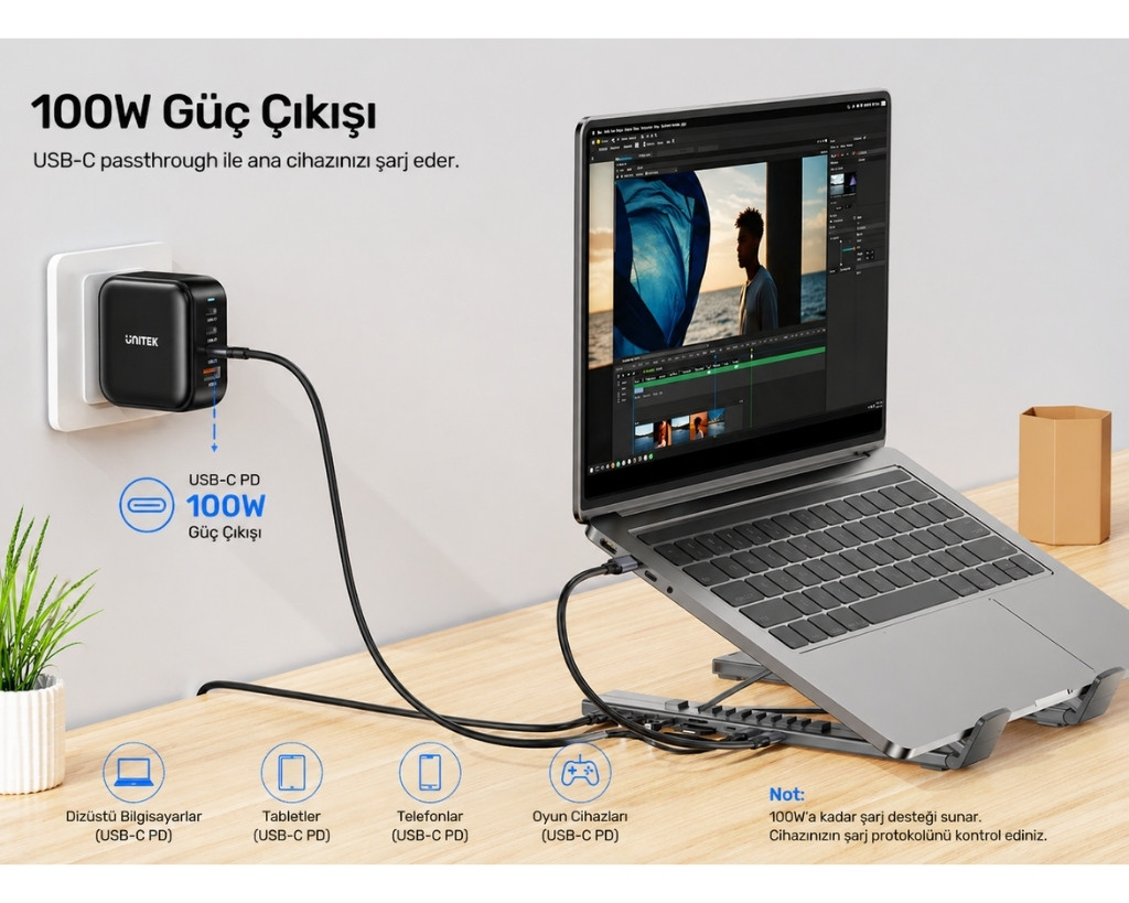 Unitek USB-C Katlanabilir Dizüstü Bilgisayar Standı ve Bağlantı İstasyonu