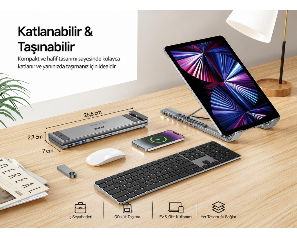 Unitek USB-C Katlanabilir Dizüstü Bilgisayar Standı ve Bağlantı İstasyonu