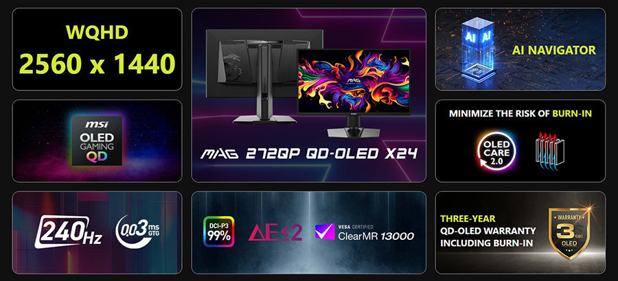 MSI MAG 272QP QD-OLED X24 26.5 inç 240Hz 0.03ms 2K WQHD Adaptive Sync QD-OLED Pivot Gaming Monitör