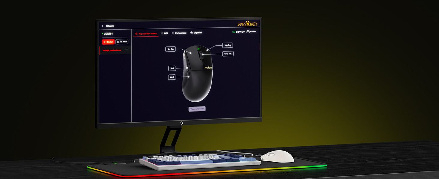 James Donkey JDM11 PAW3311 12.000DPI Triple Mode (Kablolu/Bluetooth/2.4G) Beyaz Gaming Mouse