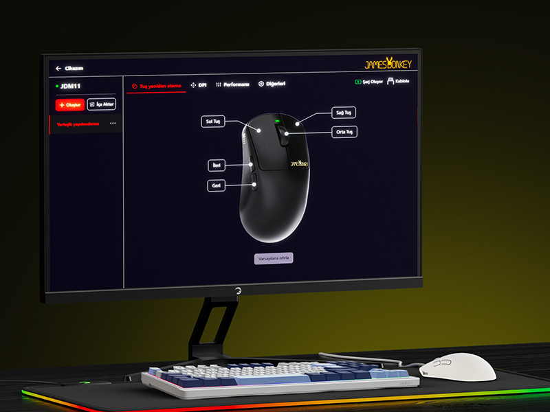 James Donkey JDM11 PAW3311 12.000DPI Triple Mode (Kablolu/Bluetooth/2.4G) Beyaz Gaming Mouse