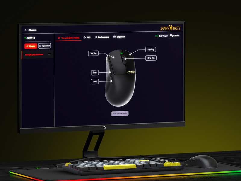 James Donkey JDM11 PAW3311 12.000DPI Triple Mode (Kablolu/Bluetooth/2.4G) Siyah Gaming Mouse
