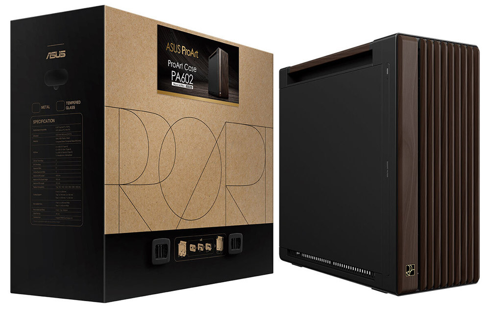 ASUS ProArt PA602 Walnut Wood Metal Modern Black Edition USB-C E-ATX Mid-Tower Gaming (Oyuncu) Kasası