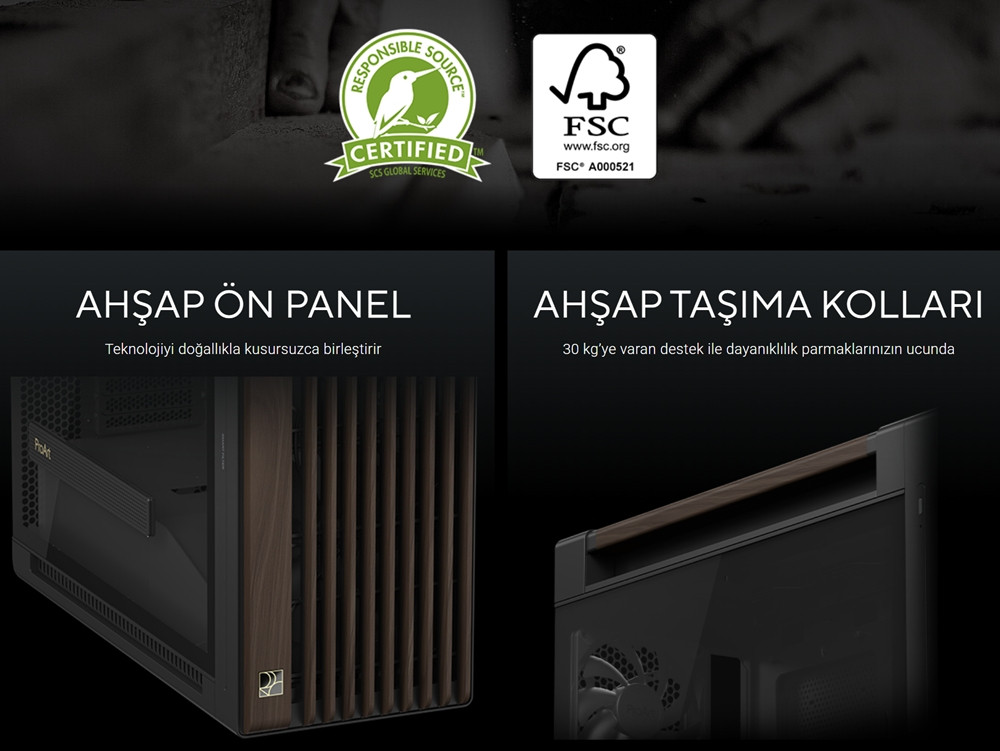 ASUS ProArt PA602 Walnut Wood Metal Modern Black Edition USB-C E-ATX Mid-Tower Gaming (Oyuncu) Kasası