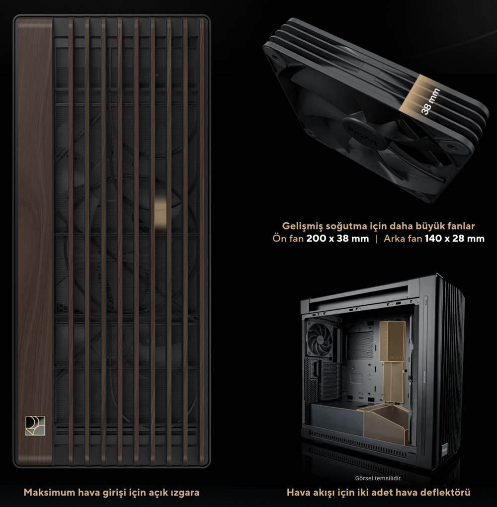 ASUS ProArt PA602 Walnut Wood Metal Modern Black Edition USB-C E-ATX Mid-Tower Gaming (Oyuncu) Kasası