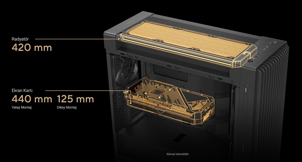 ASUS ProArt PA602 Walnut Wood Metal Modern Black Edition USB-C E-ATX Mid-Tower Gaming (Oyuncu) Kasası