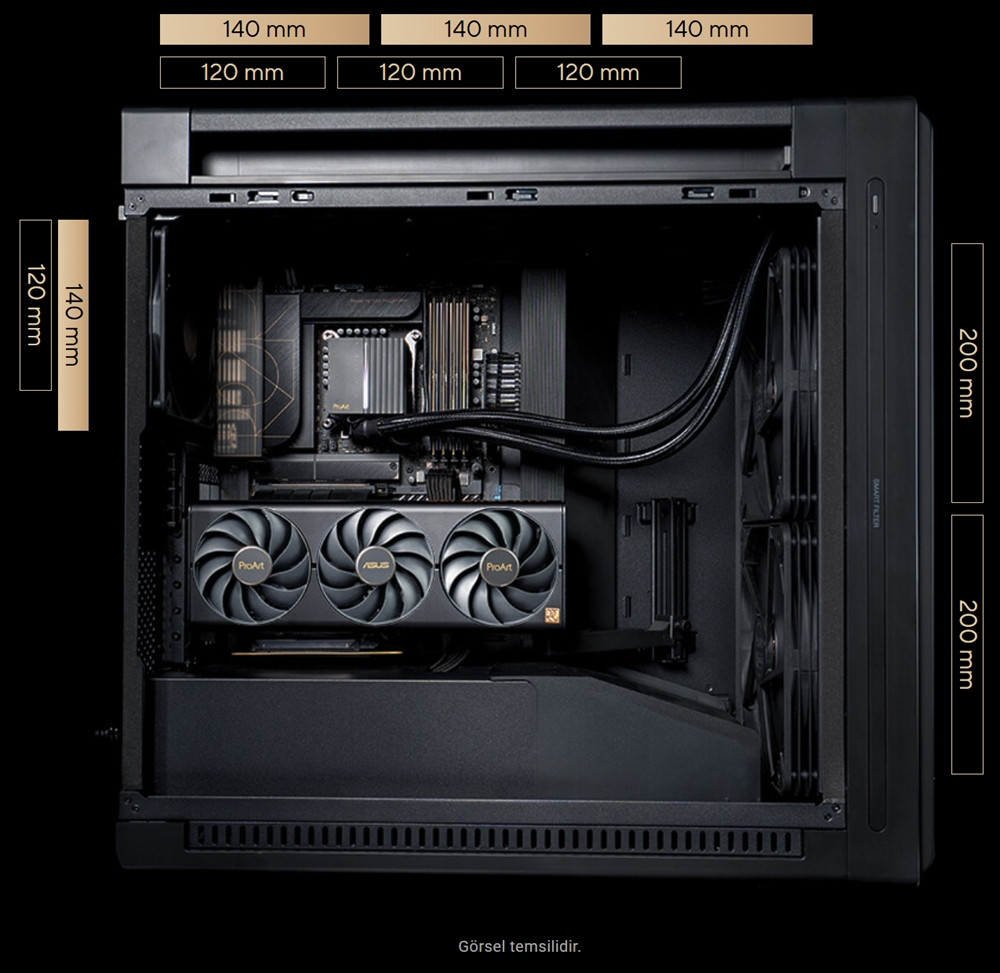 ASUS ProArt PA602 Walnut Wood Metal Modern Black Edition USB-C E-ATX Mid-Tower Gaming (Oyuncu) Kasası
