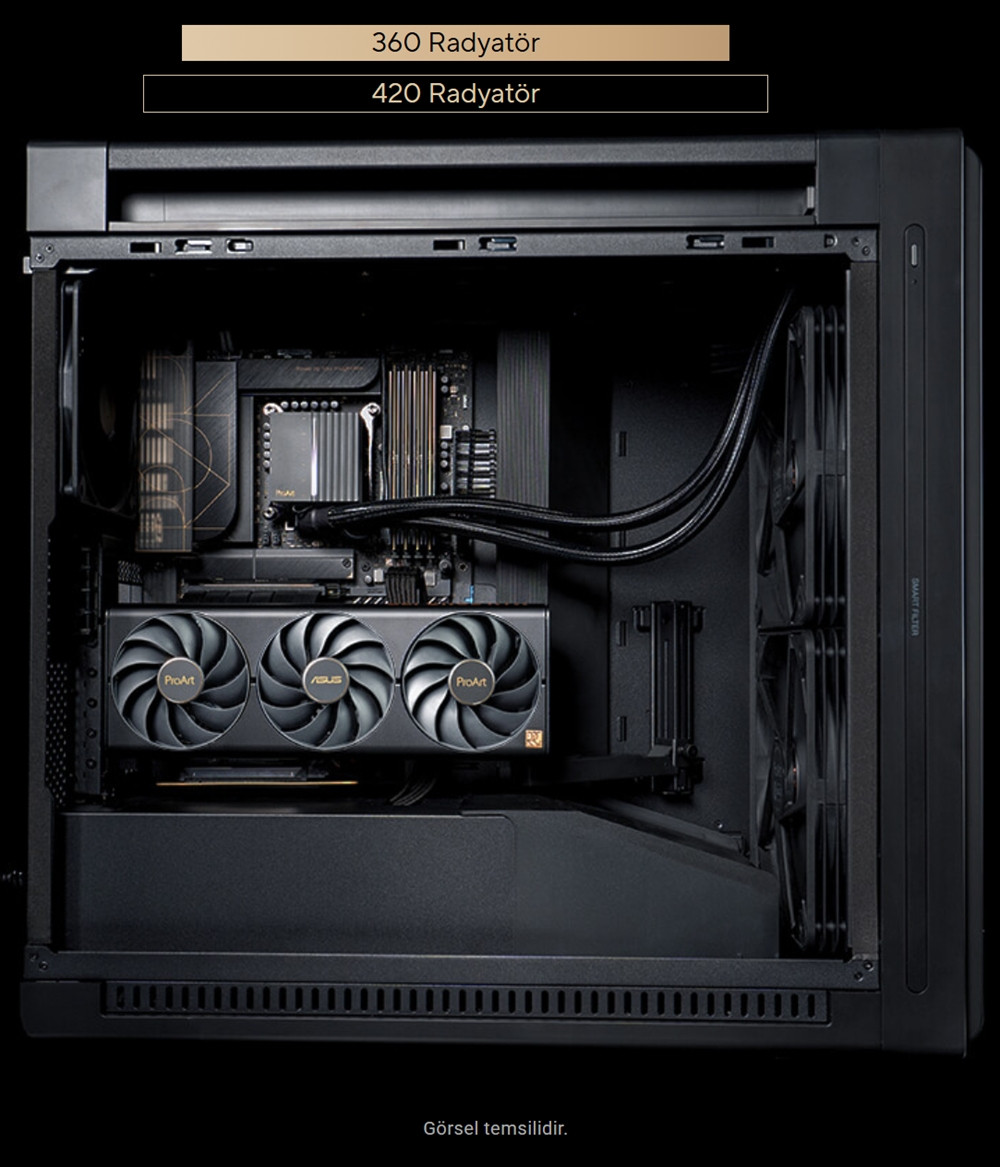 ASUS ProArt PA602 Walnut Wood Metal Modern Black Edition USB-C E-ATX Mid-Tower Gaming (Oyuncu) Kasası
