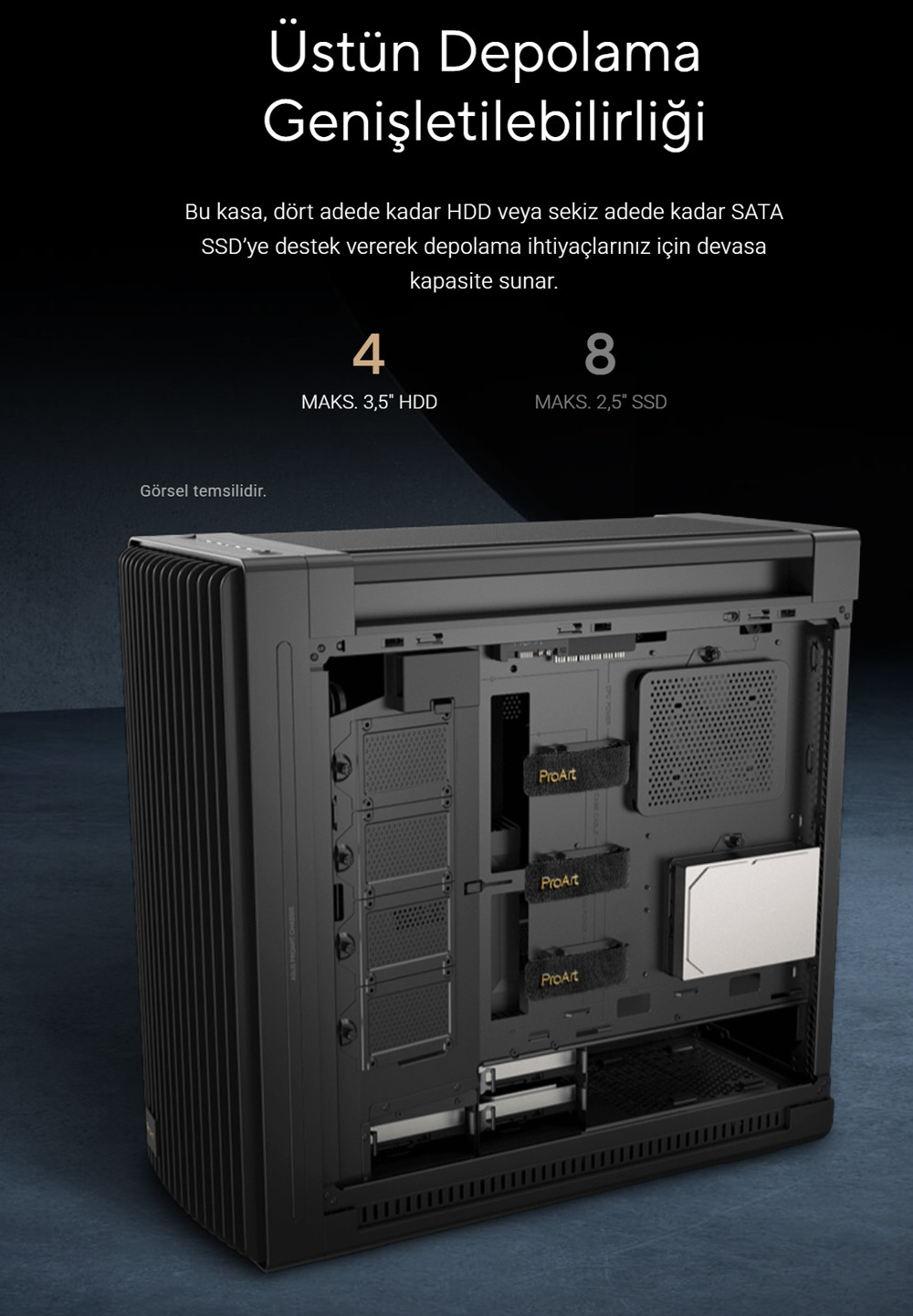 ASUS ProArt PA602 Walnut Wood Metal Modern Black Edition USB-C E-ATX Mid-Tower Gaming (Oyuncu) Kasası