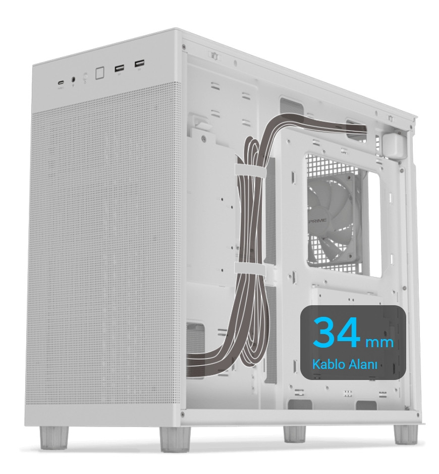 ASUS Prime AP303 TG Beyaz USB 3.2 ATX Mid-Tower Gaming (Oyuncu) Kasa (90DC00V3-B39010)