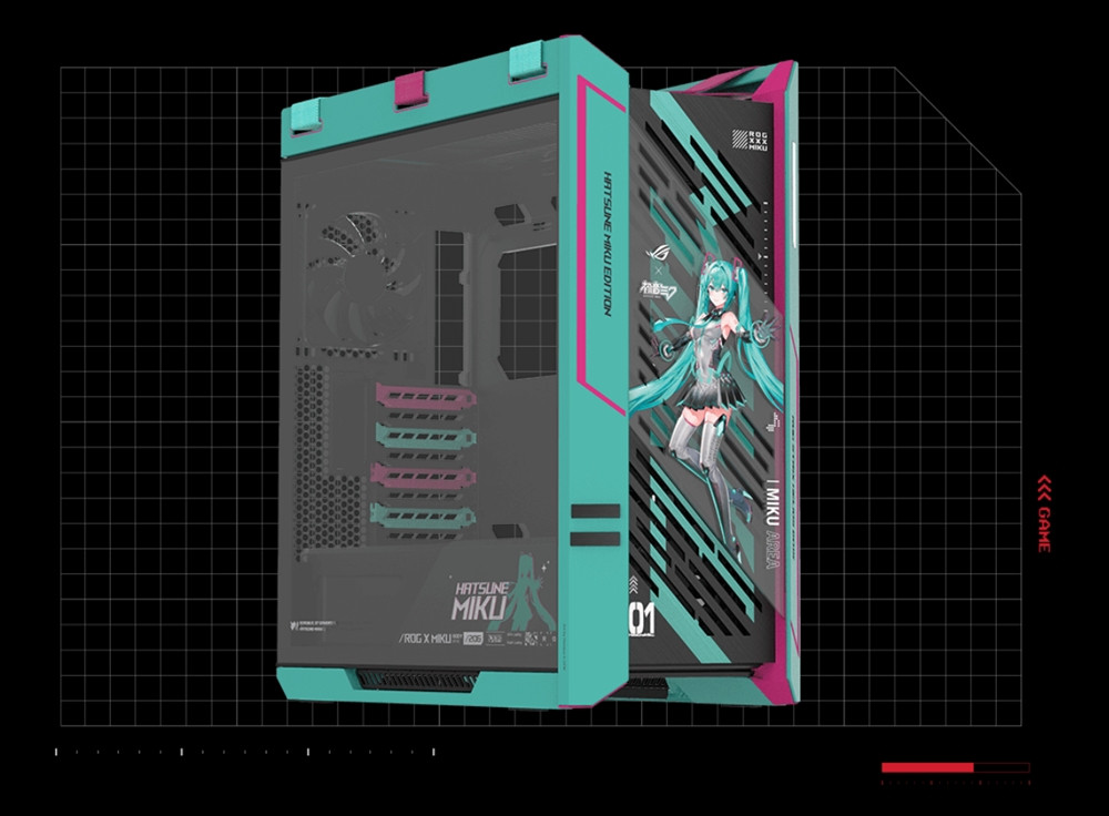 ASUS ROG STRIX HELIOS II GX601S HATSUNE MIKU 4x140mm Fan USB Type-C Temperli Cam RGB Siyah E-ATX Mid-Tower Gaming Kasa
