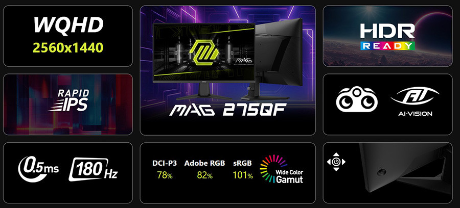 MSI MAG 275QF E20 27″ 200Hz 0.5ms 2K WQHD Adaptive Sync Rapid IPS Gaming Monitör