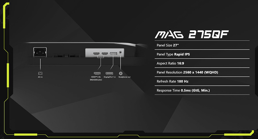 MSI MAG 275QF E20 27″ 200Hz 0.5ms 2K WQHD Adaptive Sync Rapid IPS Gaming Monitör