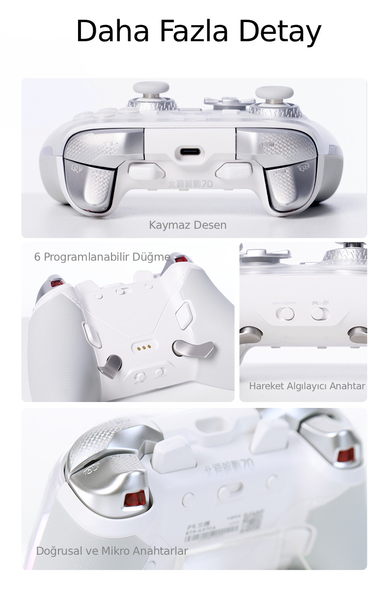 BEITONG KP70 Kablosuz Beyaz Gamepad (2.4G, Bluetooth, Kablolu)