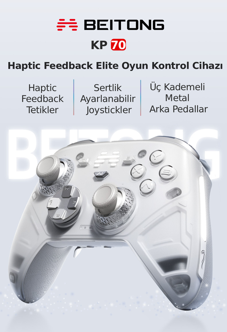 BEITONG KP70 Kablosuz Beyaz Gamepad (2.4G, Bluetooth, Kablolu)