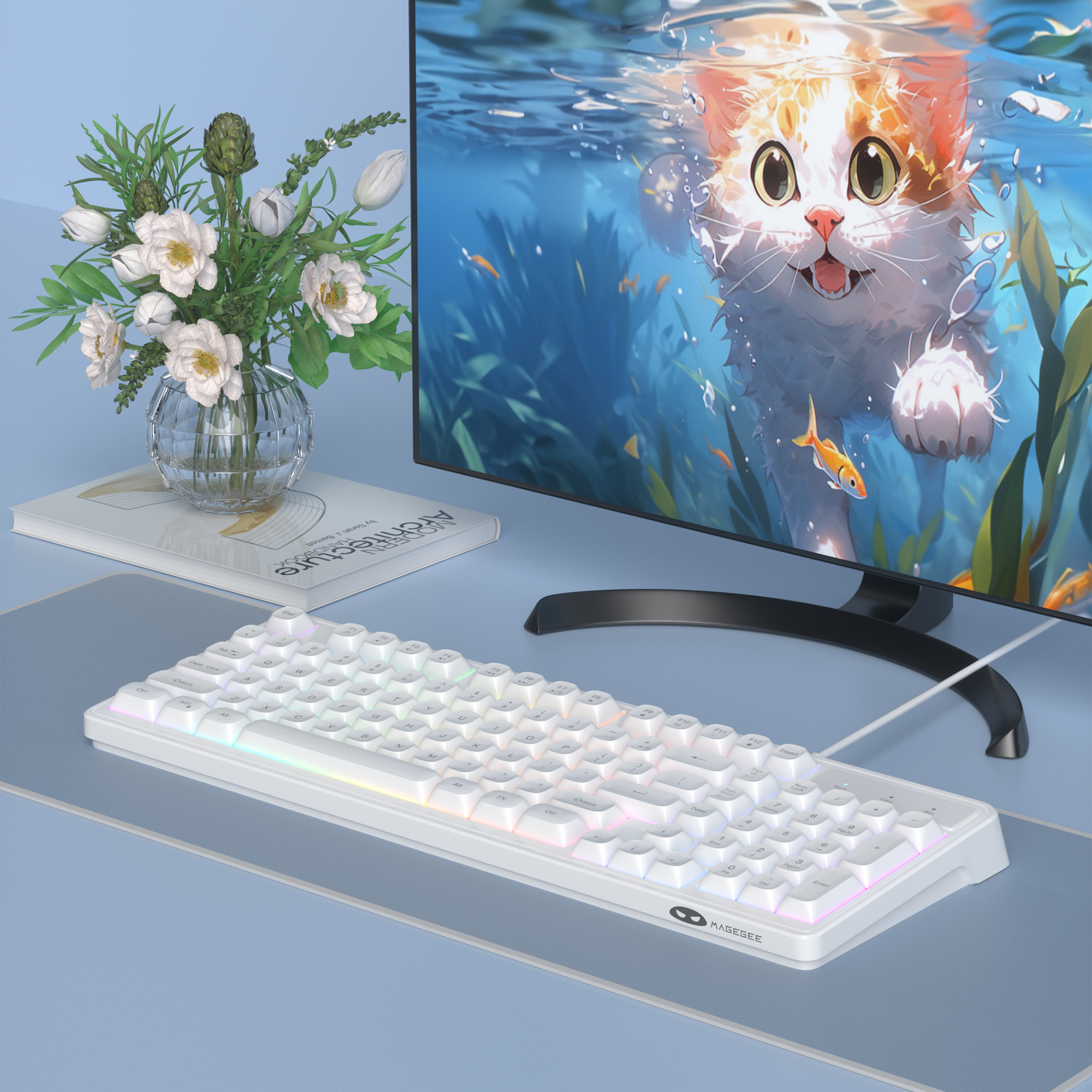 MageGee GK980 98 Tuş RGB Kablolu Membran Gaming Beyaz Klavye