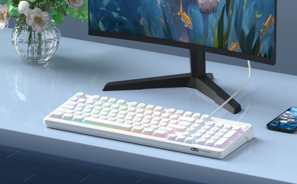 MageGee GK980 98 Tuş RGB Kablolu Membran Gaming Beyaz Klavye