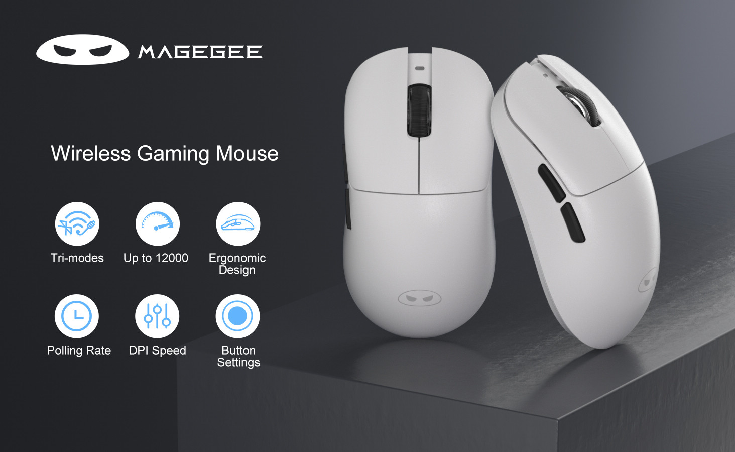 MageGee Scout 12.000DPI Triple Mode (Kablolu/Bluetooth/2.4G) Beyaz Gaming Mouse