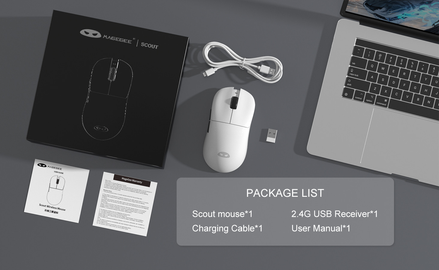 MageGee Scout 12.000DPI Triple Mode (Kablolu/Bluetooth/2.4G) Beyaz Gaming Mouse