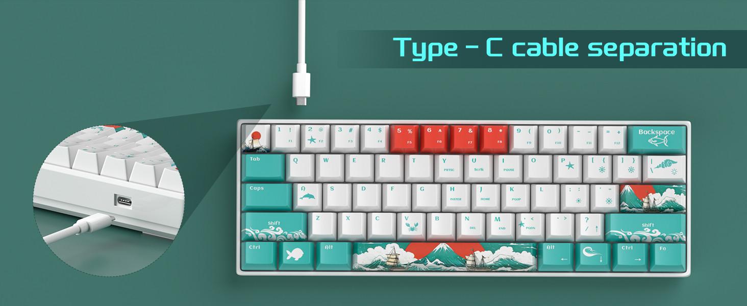 MageGee Star61 Waves %60 Hot-Swap Kablolu Mekanik Beyaz Gaming Klavye