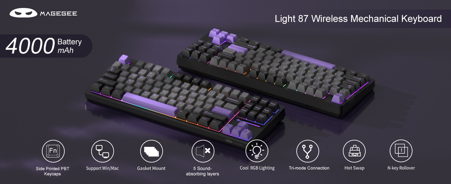 MageGee Light87 87 Tuş RGB Hot-Swap Kablolu Mekanik Siyah Gaming Klavye