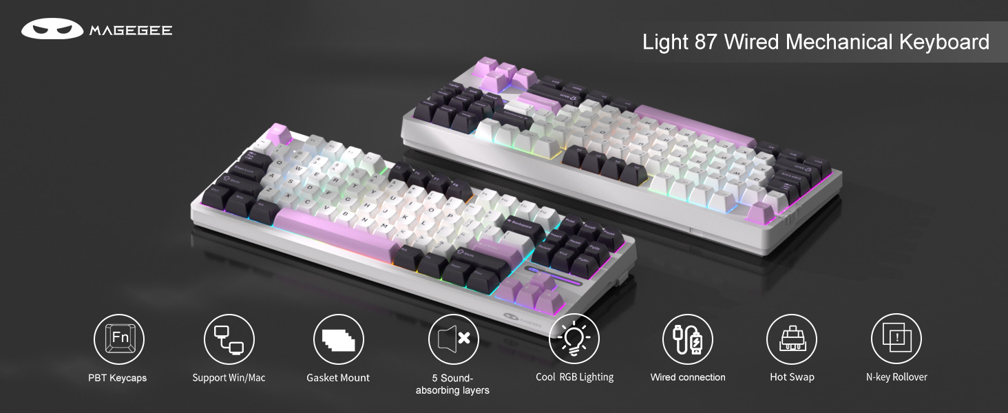 MageGee Light87 87 Tuş RGB Hot-Swap Kablolu Mekanik Beyaz Gaming Klavye