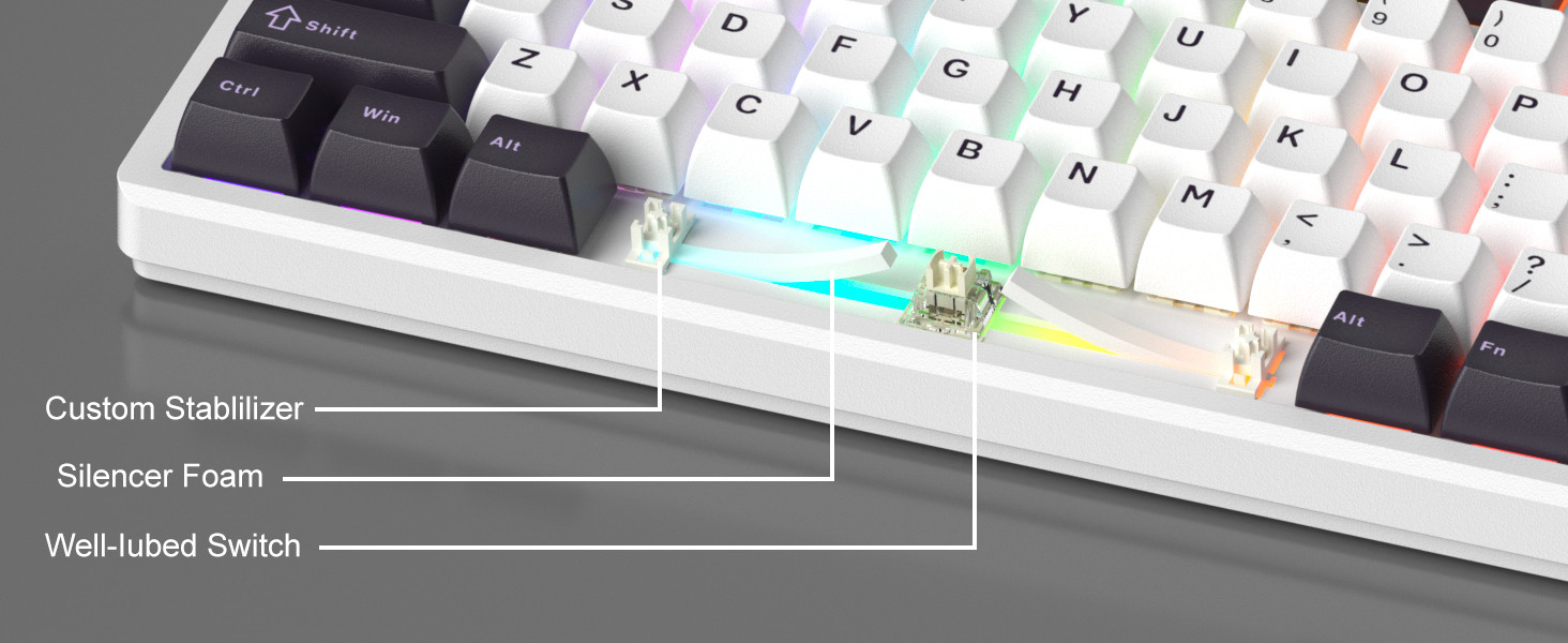 MageGee Light87 87 Tuş RGB Hot-Swap Kablolu Mekanik Beyaz Gaming Klavye