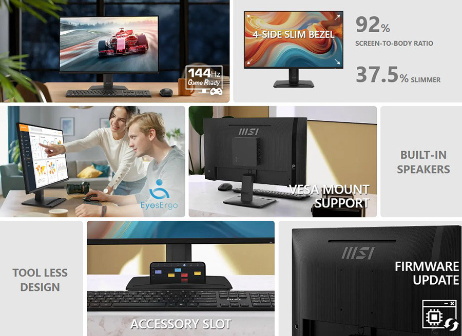 MSI PRO MP243 E14 24″ 144Hz 4ms HDMI DP AdaptiveSync HDR Ready FHD IPS Monitör