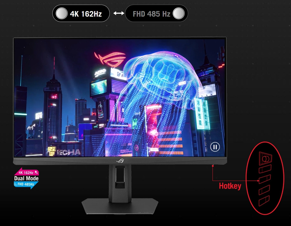 ASUS ROG Strix XG27UCGR Gen2 27″ 4K 162Hz - FHD 485Hz 0.03ms G-Sync HDR10 Pivot Dual Mode Fast IPS Gaming Monitör