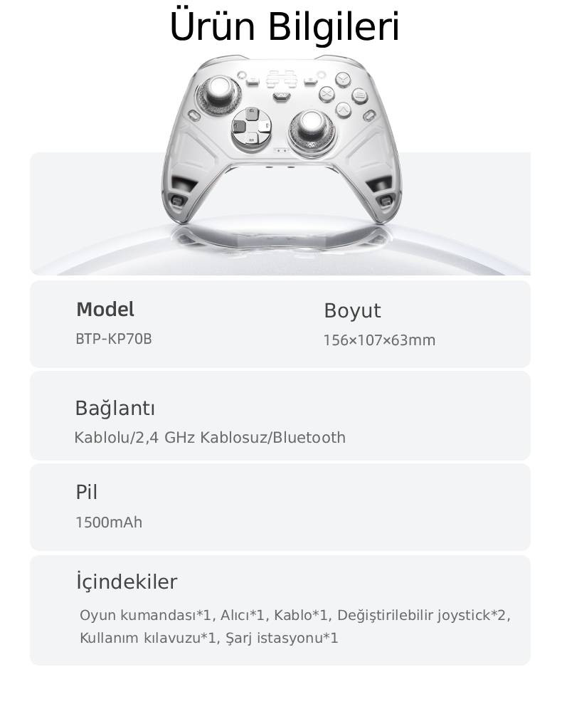 BEITONG KP70 Kablosuz Beyaz Gamepad (2.4G, Bluetooth, Kablolu)