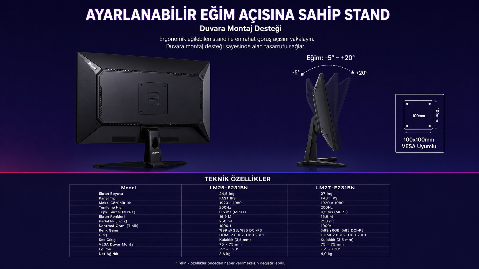 DAHUA LM25-E231BN 24.5″ 200Hz 0.5ms HDR10 Full HD Fast IPS Gaming (Oyuncu) Monitör